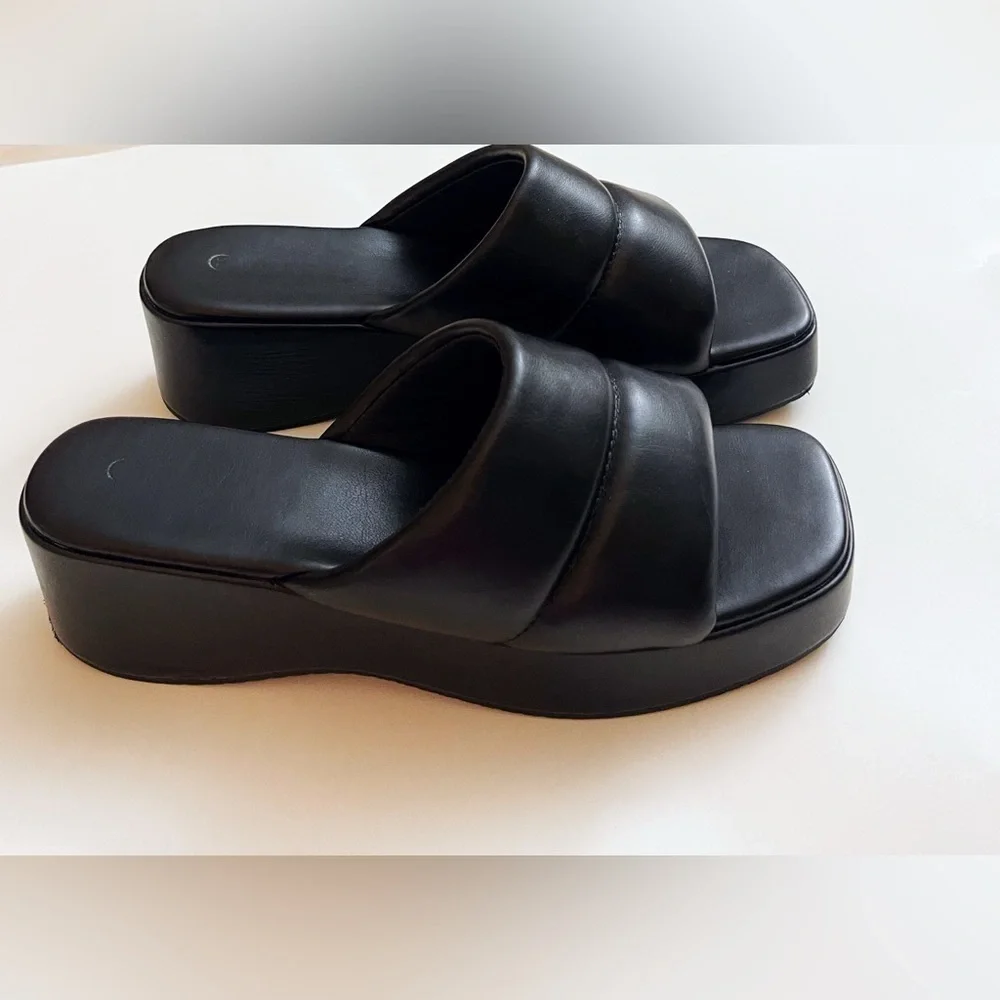 Leather Platform Slide Sandals 7.5 Y2K Casual Chunky